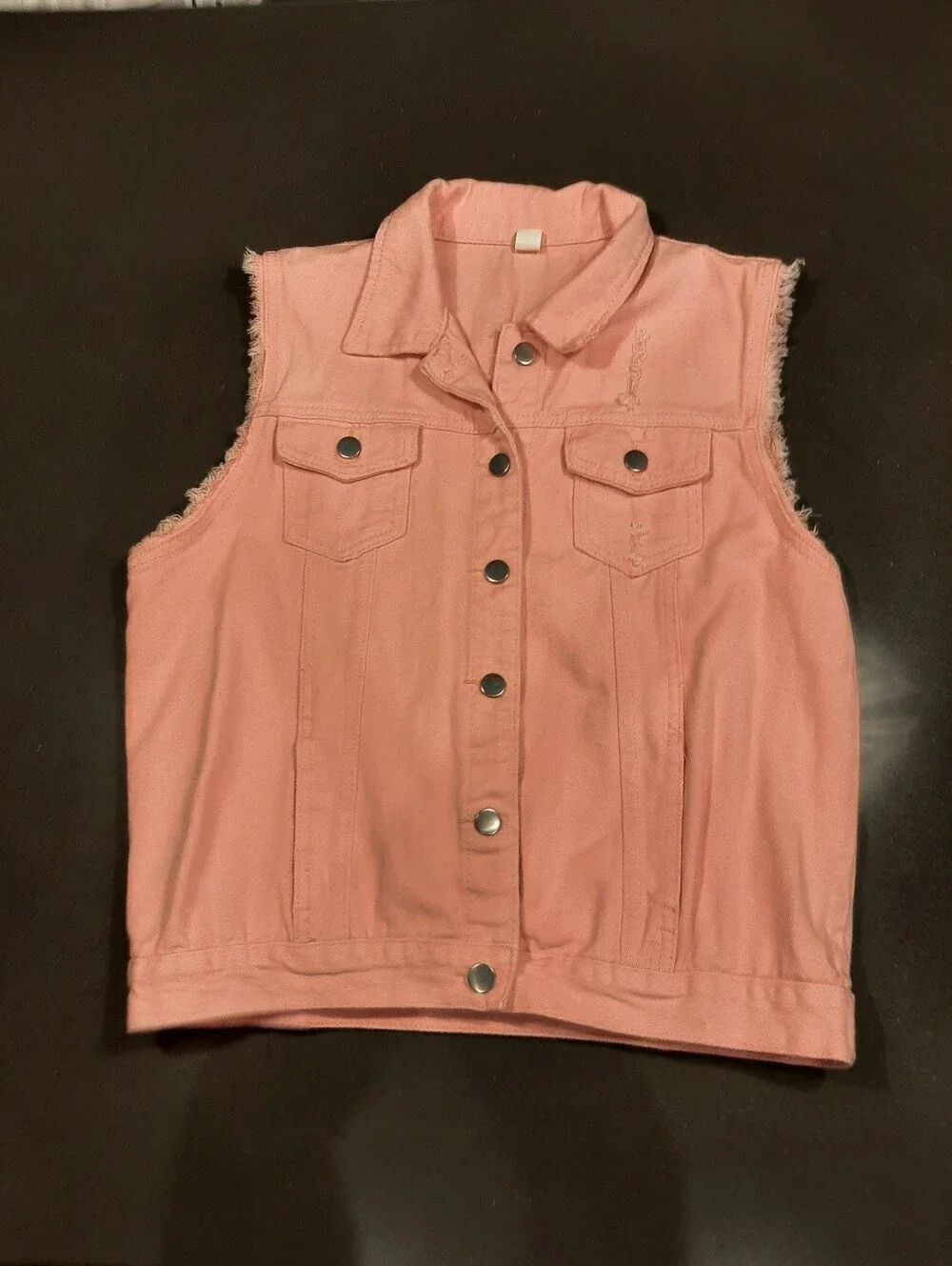 Jeans Pink Frayed Sleeveless Denim Vest Size L